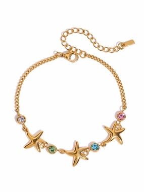18K Gold Plated Multicolor CZ Starfish Charm Bracelet